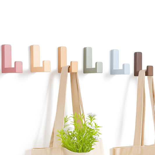 Teenyyou 6 Pack Cute Kids Coat Wall Hooks Wooden Adhesive Decorative Colorful Wall Mounted Hangers Backpack Hooks for Hanging Keys Towel Clothes Bathroom Organization(Bohemian Color,6 Pcs)