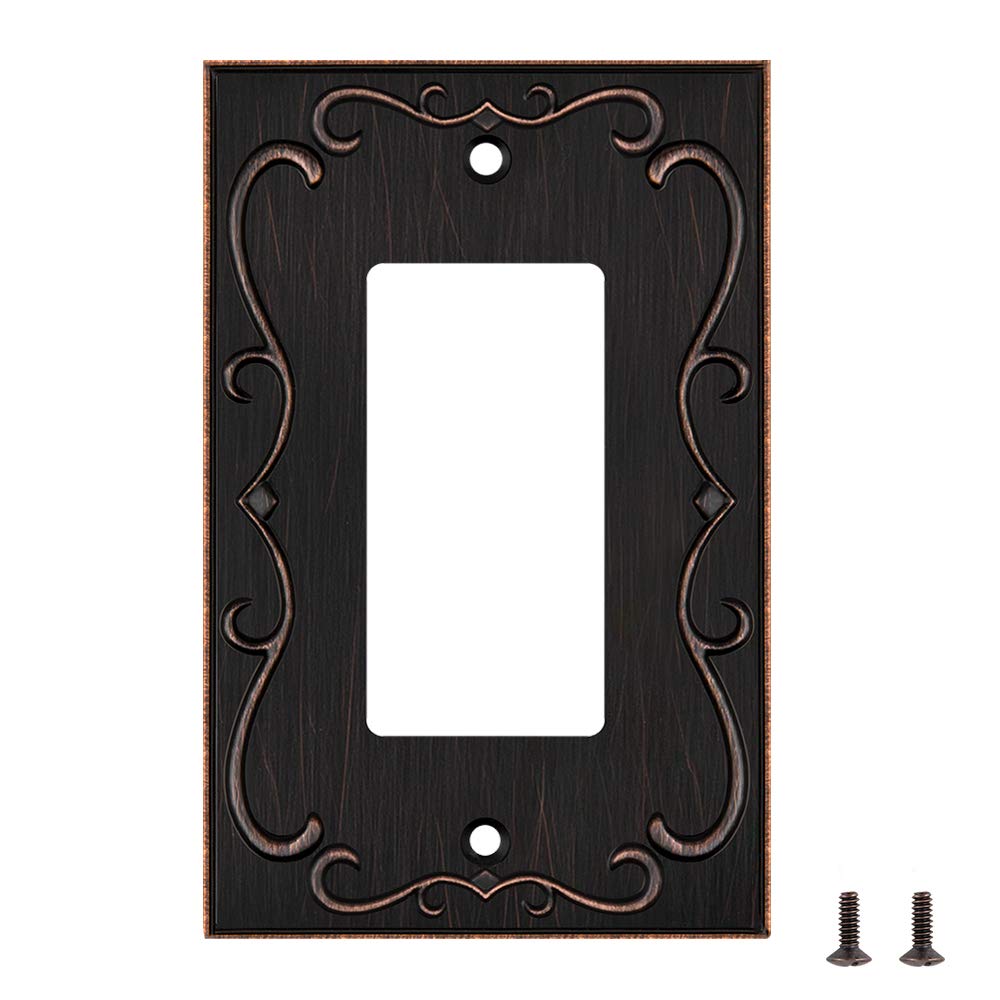 French Cabriole Decorative Wall Plate Switch Plate Outlet Cover (Single Decorator, 2 Pack, Aged Bronze)