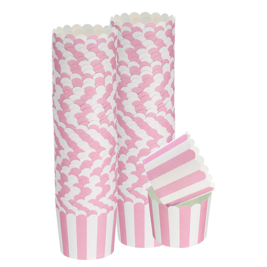 HARFINGTON 100Pcs Paper Baking Cups 6oz Greaseproof Disposable Bulk Cupcake Muffins Liners Cases Wrappers for Wedding Birthday Graduation, Stripe Pink