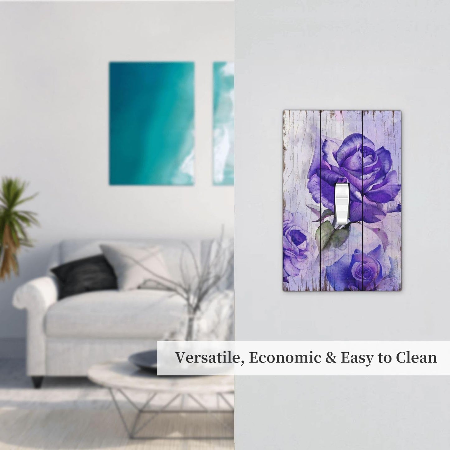 Spshian Light Switch Cover Purple Rose Flower Rustic Wood Plank 1 Gang Wall Plate Cover Single Toggle Outlet Covers Decorative Switchplate Electrical Faceplate for Farmhouse Bathroom Decor