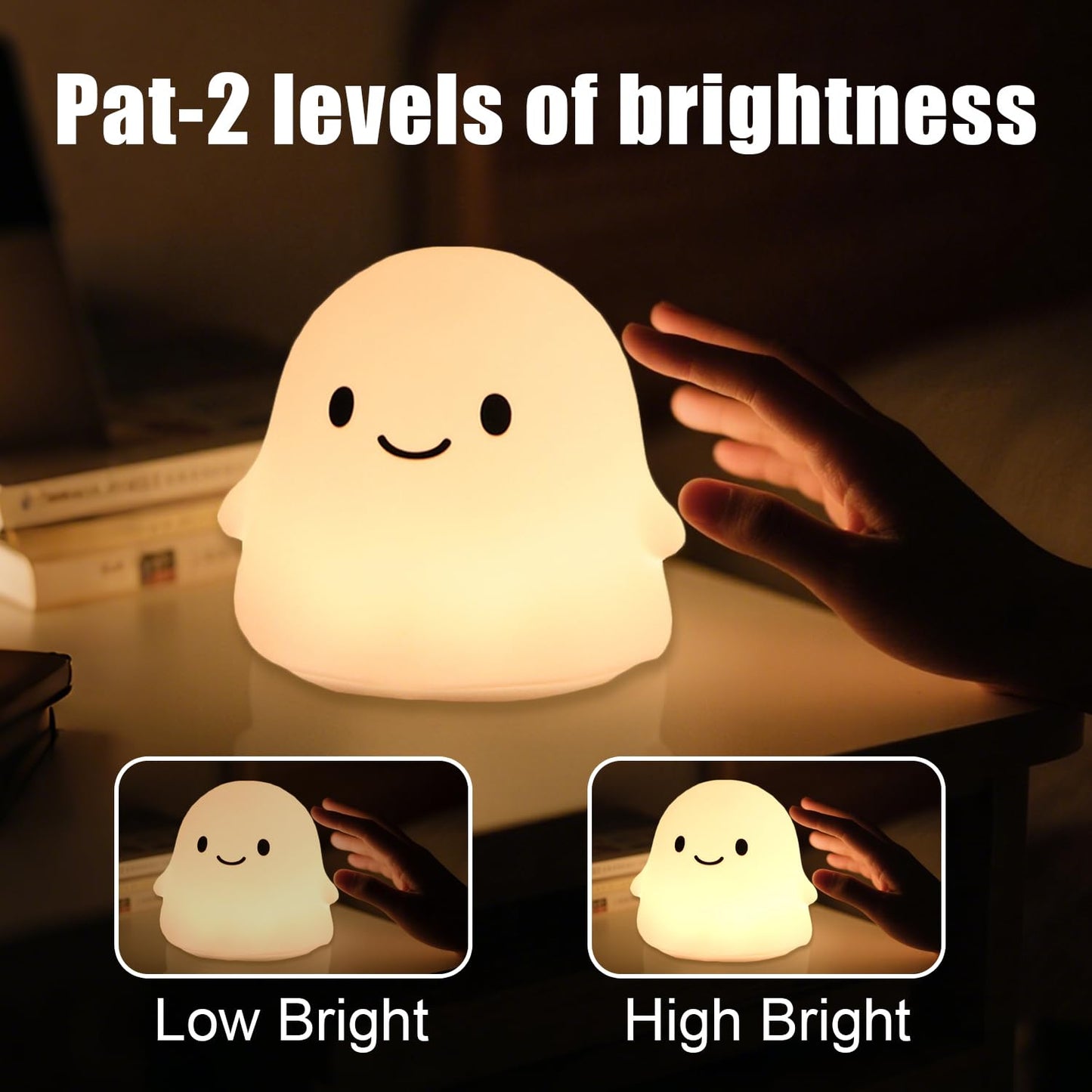 Rytinazzz Halloween Ghost Night Light, 50-Hour Battery & Pat Control, Cute Squishy Lamp for Kids Room Decor, USB Rechargeable with Timer, Cute Home Decor