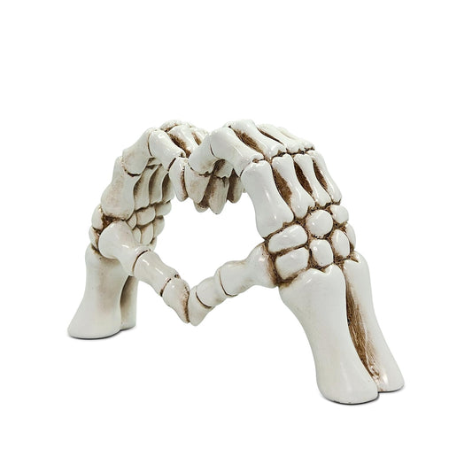 AWAIOY Skeleton Heart Hands Sculpture 9.45", Romantic Gothic Statue of Skull Fingers in a Love Gesture, for Couples, Wedding & Halloween Mantel Decor