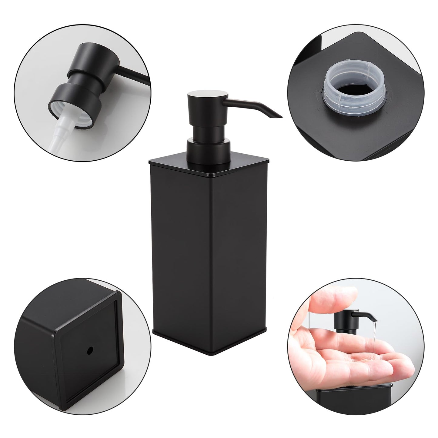 BGL Black Soap Dispenser, Refillable Square Soap Dispenser with Premium Aluminium, Rustproof Countertop Soap Dispenser for Bathroom, Kitchen, Home, Hotel – 240 ML