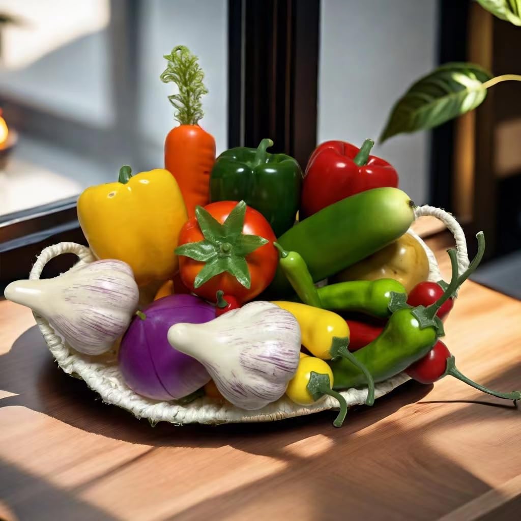 22pcs Realistic Artificial Fake Vegetables, Artificial Vegetables for Decoration, Home Kitchen Decor,PU Simulation Vegetable,Artificial Bell Peppers