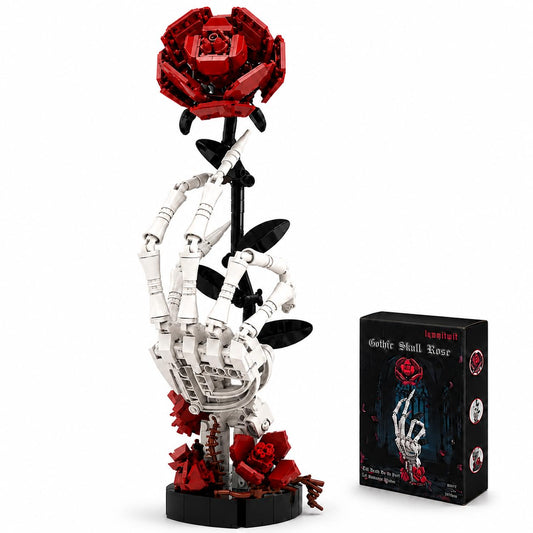 Gothic Skull Hand Red Rose Bouquet Building Set, Gothic Horror Decor Botanical，Botanical Collection Kit for Adults and Women, Valentine's Day Gift, Gothic Romantic Horror Skeleton Home Table Decor