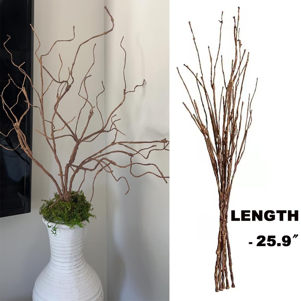 Bakoukiter 5PCS Artificial Lifelike Curly Willow Branches Decorative Dried Birch Twigs 25.9 Inch Fake Bendable Sticks Stems for Craft Vases Home Wedding Decor