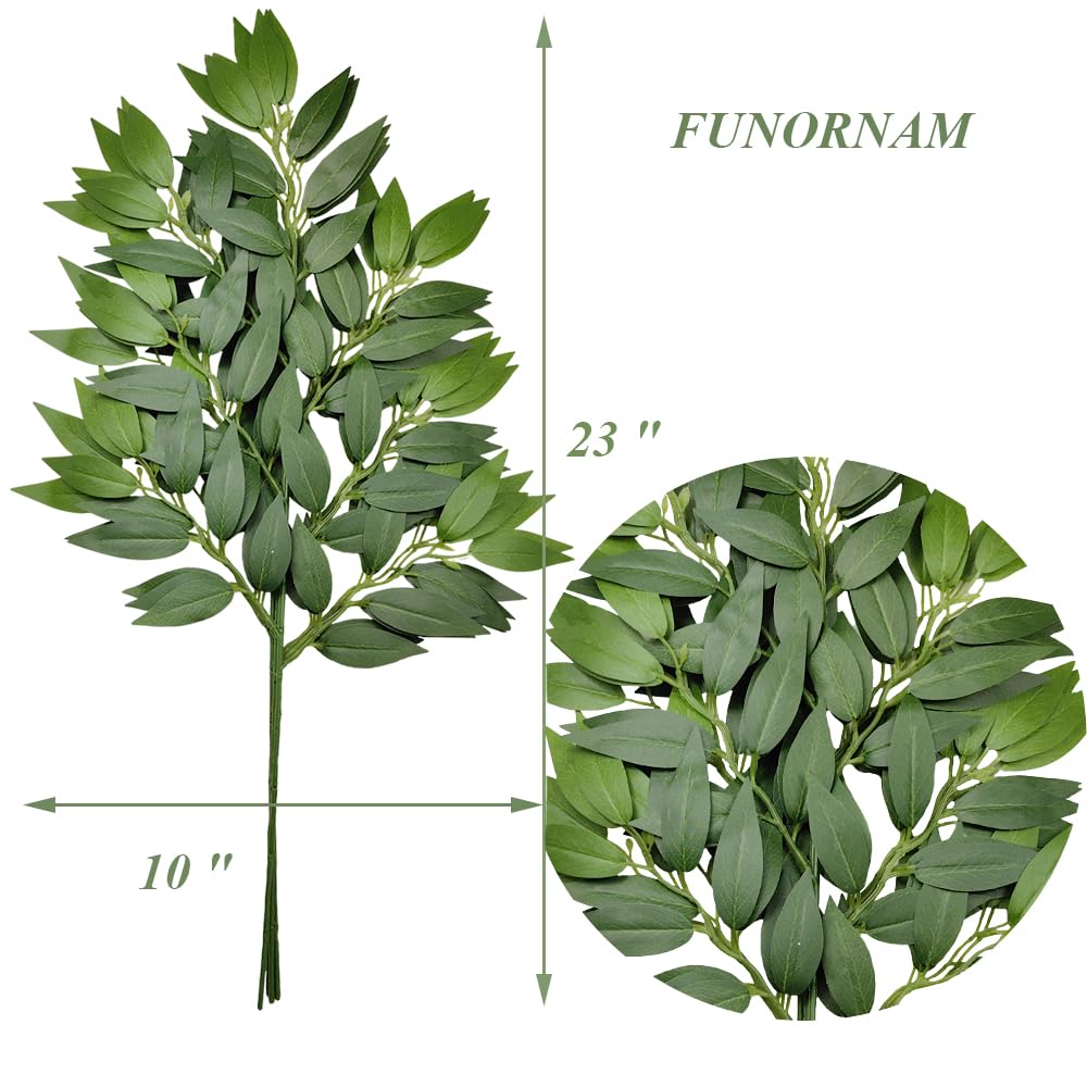 FUNORNAM 12Pcs Italian Ruscus Greenery Stems Artificial Silk Greenery Leaves Garland Vines Hanging Spray for DIY Wedding Arch Bouquet Filler Table Centerpieces Home Indoor Decor