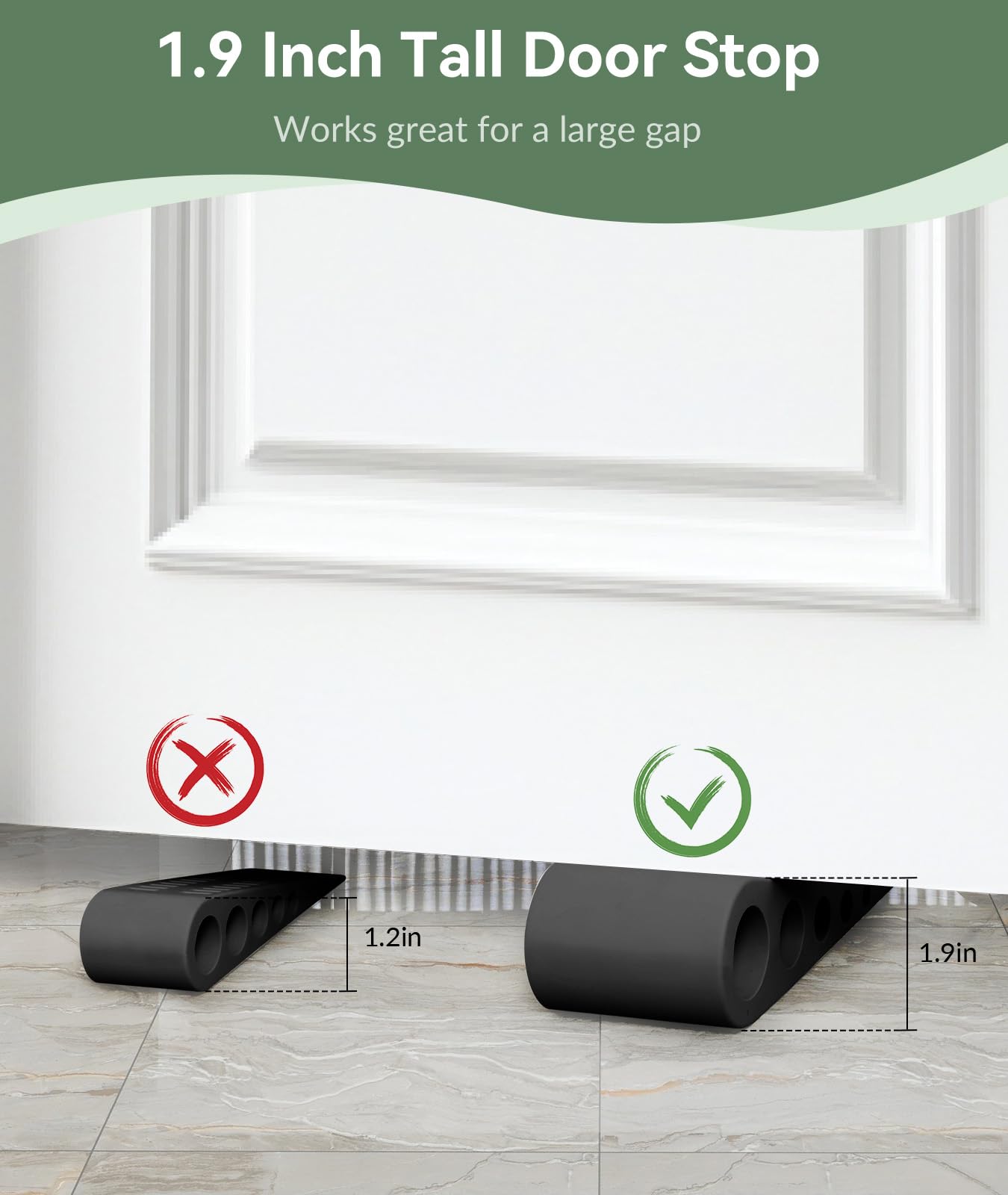 Optish 1.9 Inches Heavy Duty Door Stopper, 2 Pack Rubber Door Stop, Door Stoppers for Bottom of Door, Large Door Stopper Wedge for Home Office School (Black)