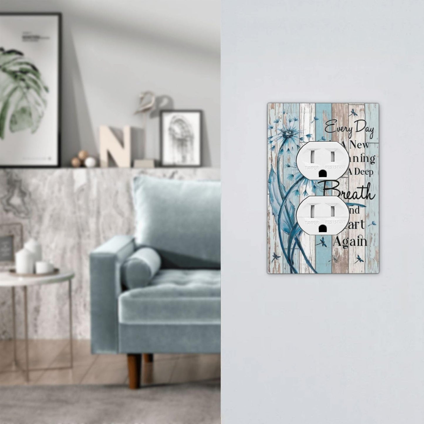 Decorative Outlet Covers Rustic Blue Dandelion Inspirational Quotes Grey Wood Plank 1 Gang Wall Plate Receptacle Duplex Light Switch Cover Plate Single Dual Plug Covers Electrical Switchplate