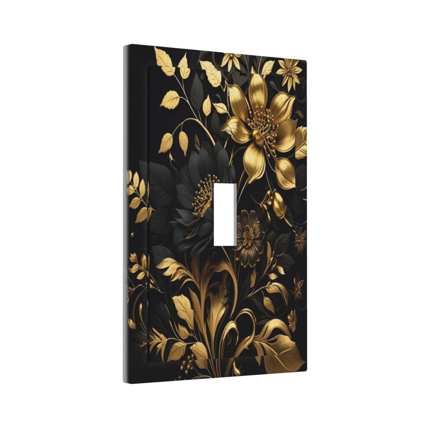 WUYOCHA Black Gold Flowers Leaves 1 Gang Light Switch Covers Single Toggle Wall Plate Decorative Switchcover Electrical Switchplate for Country Living Decor
