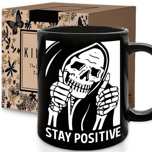 Stay Positive Skull Mug, Motivational Coffee Mug Gifts for Best Friend, Sister, Mom, Aunt, Bestie, Skeleton Gift for Men Women, Birthday, Get Well Soon, Encouragement Sympathy, Condolence Gifts 11oz