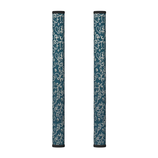 Non Slip Refrigerator Handle Covers 2pcs ,Neoprene Refrigerator Door Handle Covers For Fridge, Oven, Dishwasher & Microwave, Decorative Kitchen Appliance Handle Covers,Baroque Scrollwork Peacock Blue