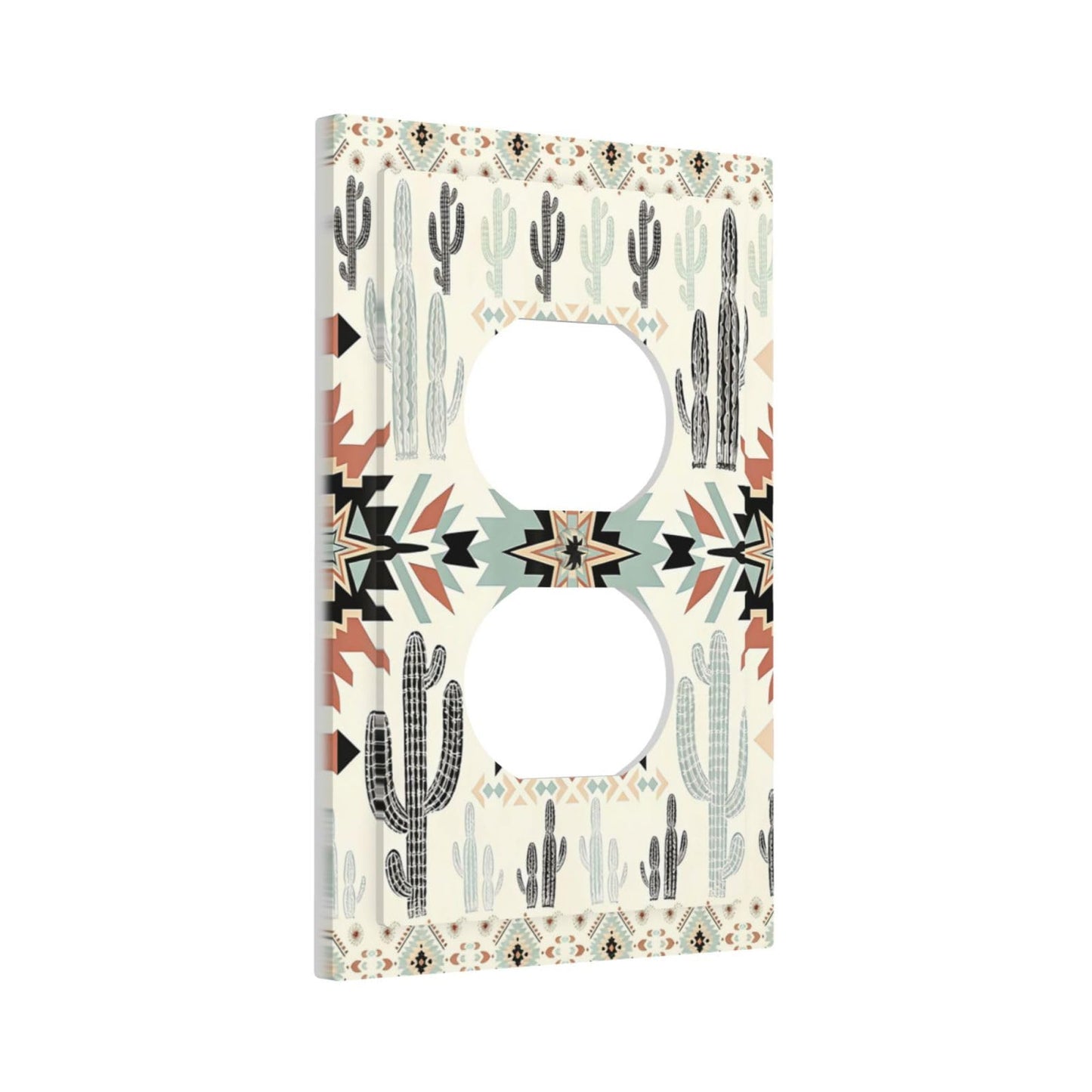 Western Aztec Cactus Boho Tribal Geometric Ethnic Outlet Covers 1 Gang Duplex Light Switch Cover Decorative Switch Plates Electrical Receptacle Faceplate Wall Plate for Bedroom Living Room Decor