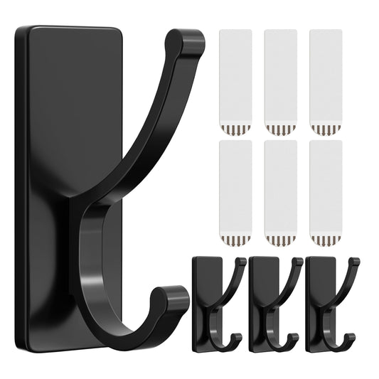 pickpiff Adhesive Wall Hooks with Strip - No Residue, Easy to Remove, Strong Heavy Duty Sticky Towel Hook, 4 Pack Black