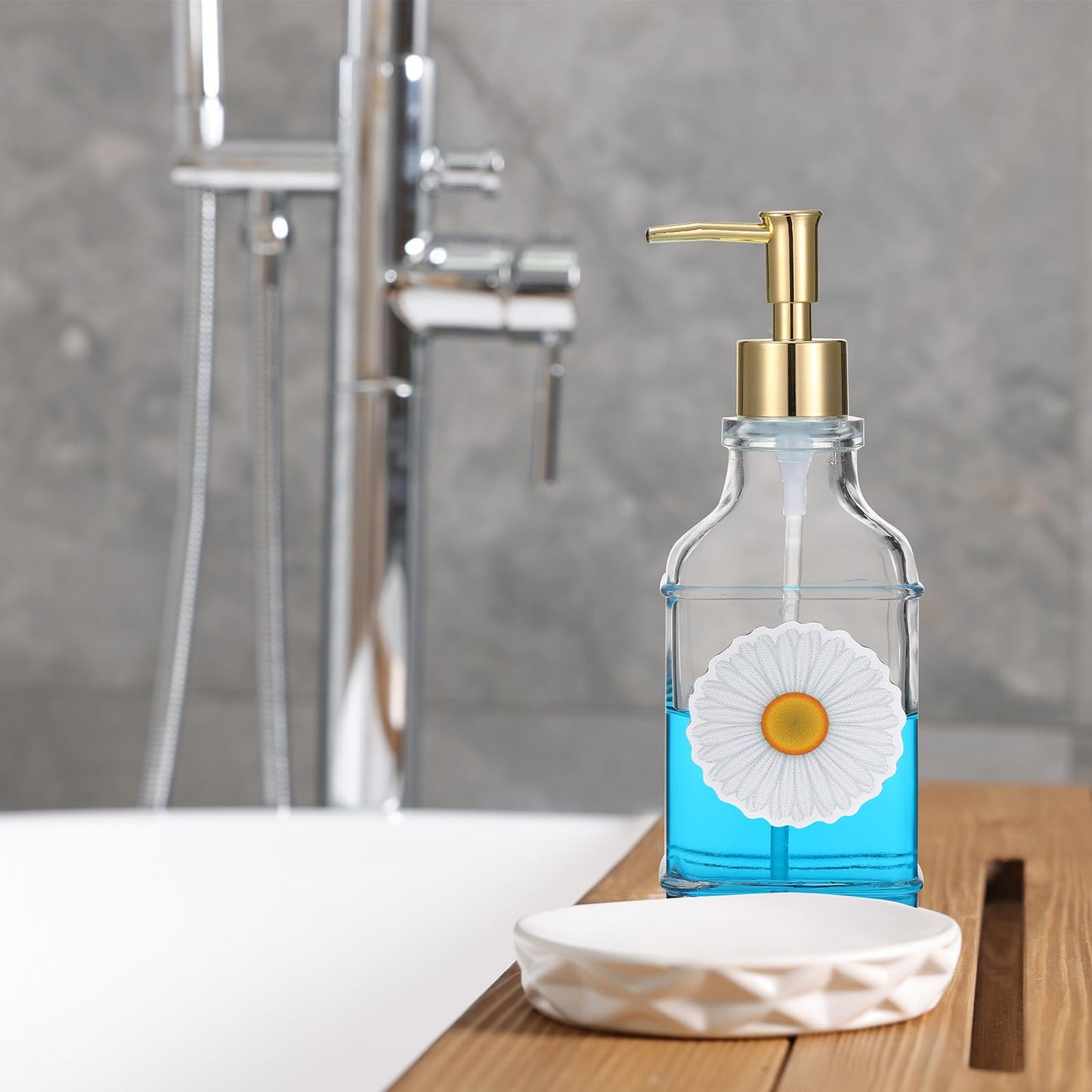 Teenyyou Seasonal Patriotic Soap Dispenser with 14 Interchangeable Seasonal Festival Magnets Glass Lotion 4th of July Fall Holiday Soap Dispenser for Farmhouse Kitchen Bathroom Accessories