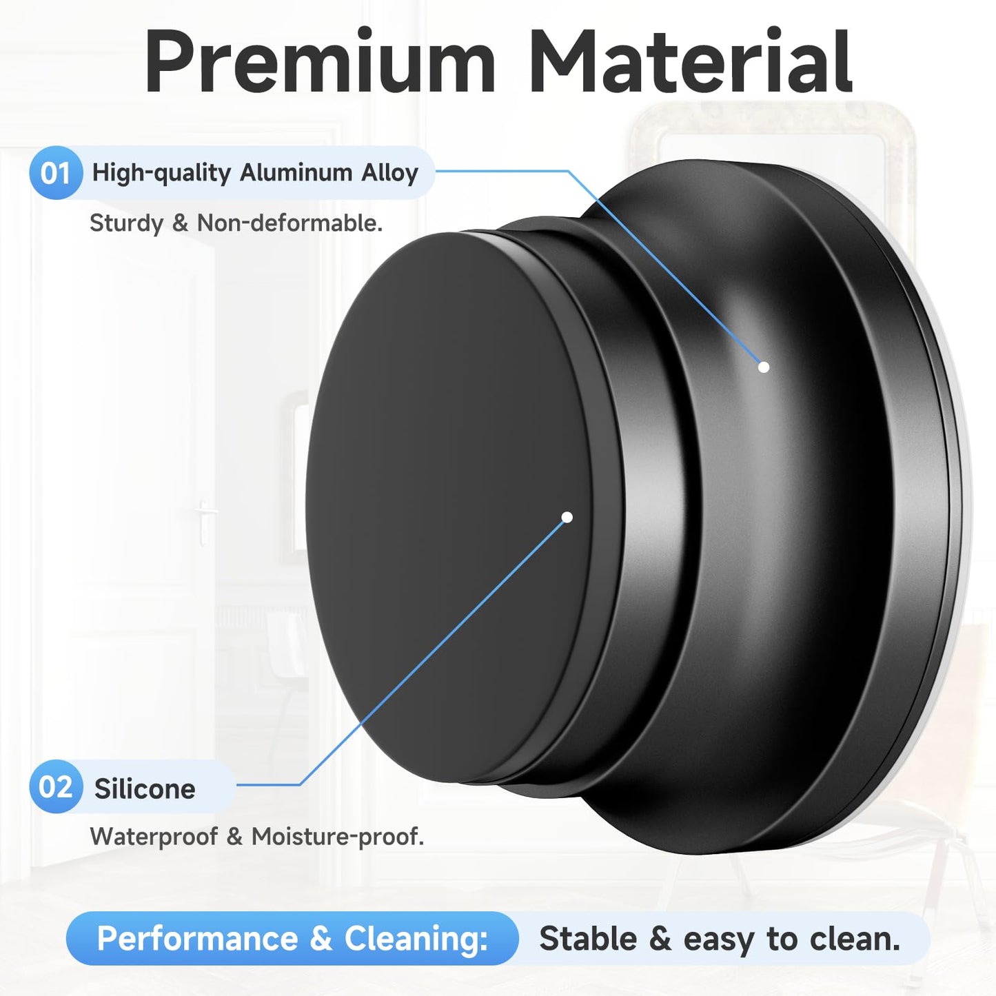 Door Stoppers for Wall, 1.65 x 0.9 Inch Door Knob Wall Protector with Silicone & Aluminum Alloy, Adhesive & Screw Mounting Door Bumper for Home & Office Walls, Black