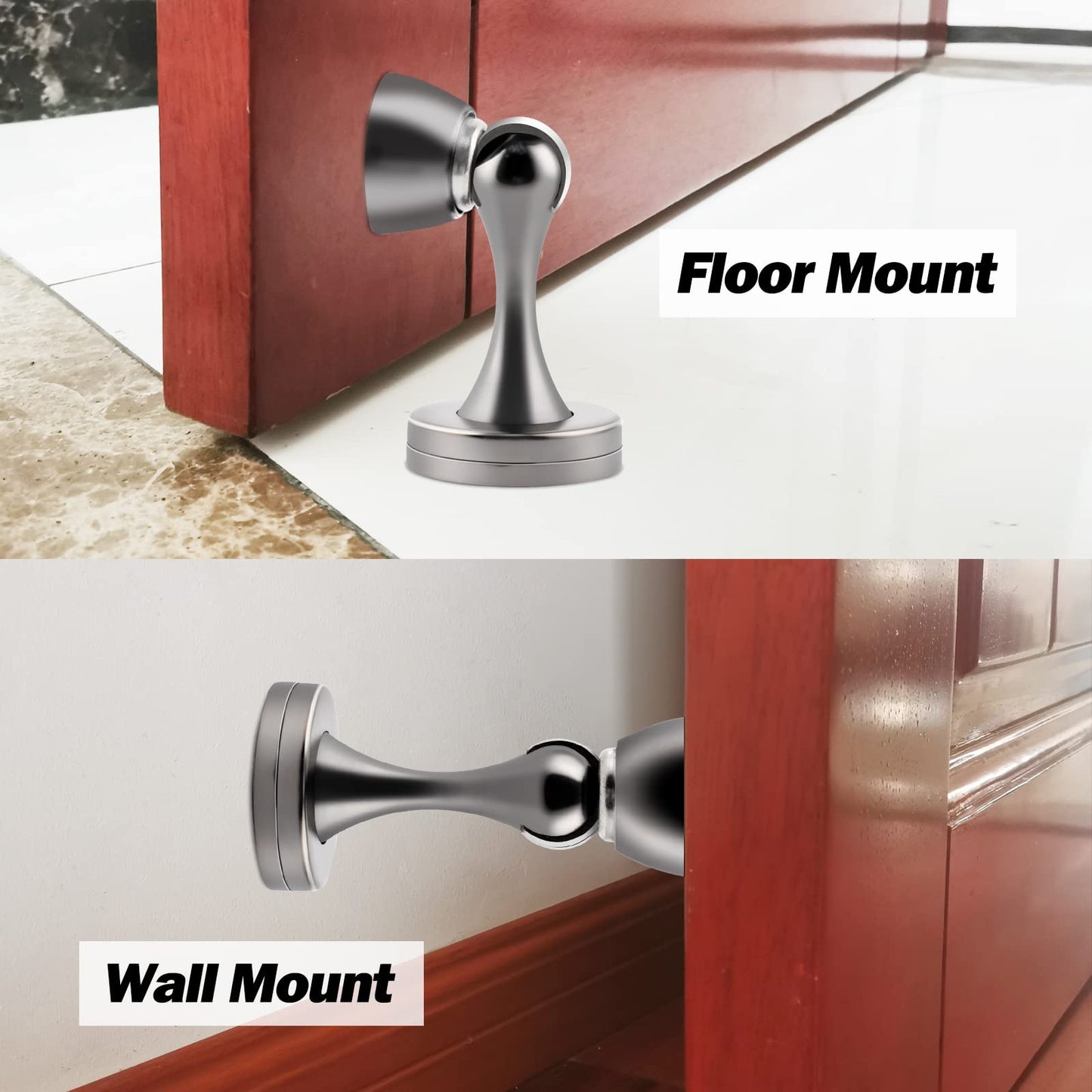 Door Stops, Magnetic Door Stoppers, 4 Pack Heavy Duty Door Catch Holder Stainless Steel Wall Floor Mounted Doorstop to Keep Door Open