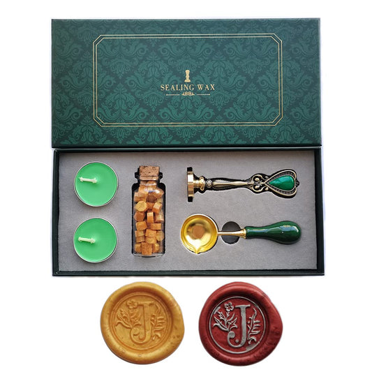 YOSENLING Fancy Letter J Wax Seal Stamp Set, European Style Kit Gift Box, Vintage Personalized Stamp for Letter Cards Invitations
