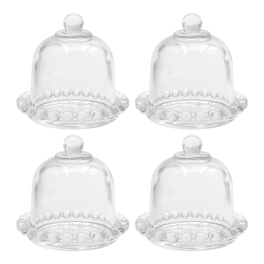 MDEOOSKY 4 PCS Mini Cake Domes Cookie Display Cake Holder Cake Stand Cake Plate Dome Cover Fruit Glass Cover Shield for Birthday Wedding Halloween Christmas, 3.94" x 3.94" x 3.34"