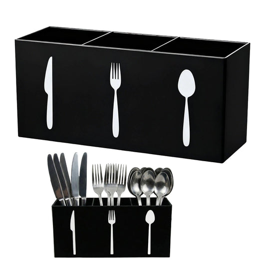 Eselatin 3 Compartments Silverware Caddy,Plastic Utensil Holder for Kitchen Countertop,Party Silverware Holder,Lfork Spoon Knife Organizer, Black