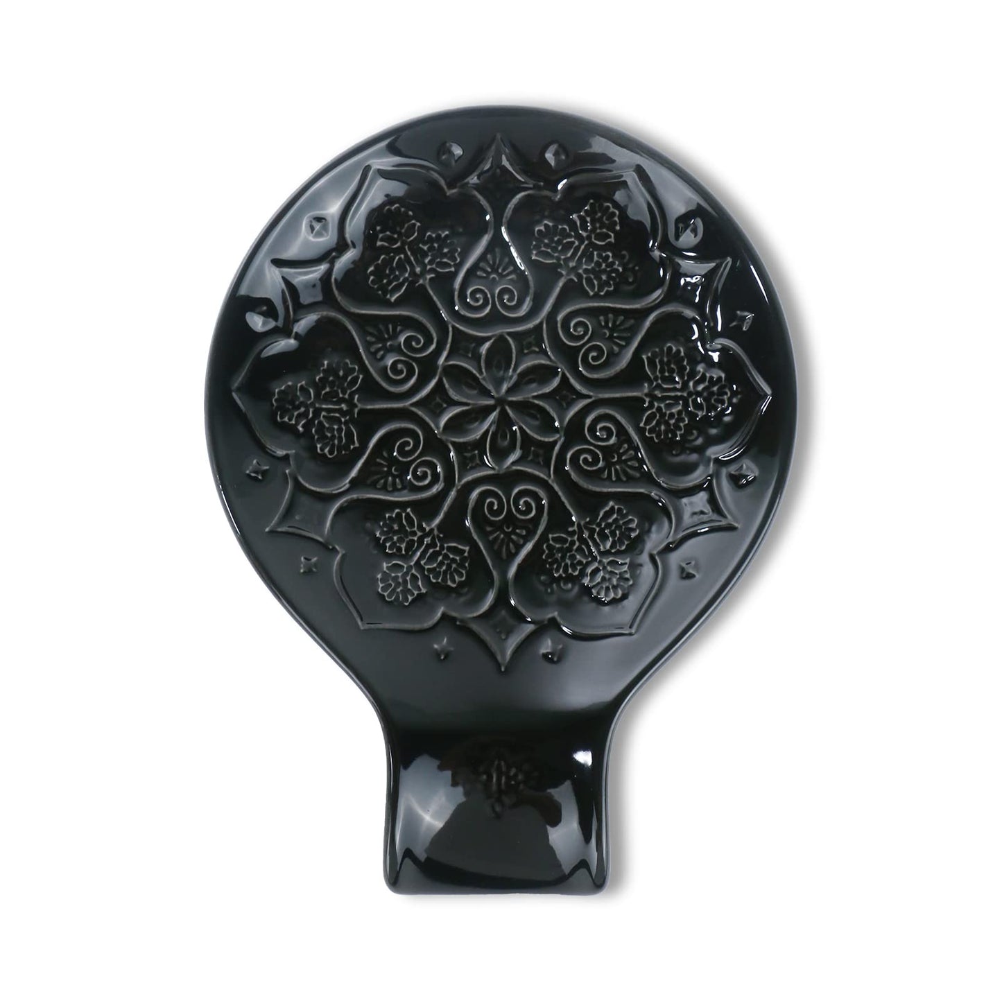 Ceramic Spoon Rest for Kitchen Counter and Stove Top - Farmhouse Style Ceramic Spoon Holder for Cooking & Counter Protection(Black)
