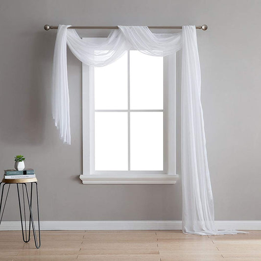ASATEX White Color Standard Length 54 x 144 Inch (12 Feet) Faux Linen Sheer Window Scarf. Great As Canopy Bed Scarf, Window Valance, Wedding Backdrop, Holiday Or Party Decor. KAR 54" x 144" White