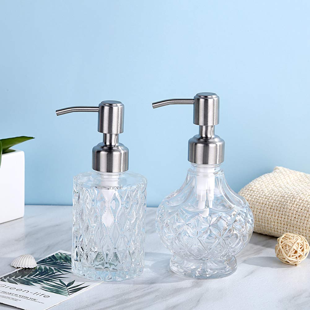 YunNasi Soap Dispenser with Pump, Clear Crystal Design, Vintage and Elegant, Refillable Liquid Hand Soap Dish Soap Dispensers for Bathroom Counter, Kitchen Sink (Style 1)