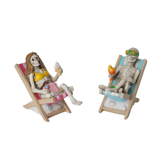Summerween Skeleton Summer Decor - Resin Set of 2 Skeletons Summer Decorations for Home Tropical Themed Collectible Figurines for Beach Halloween Party & Home Decor Accents 2 x 4 x 4 Inches DiliComing