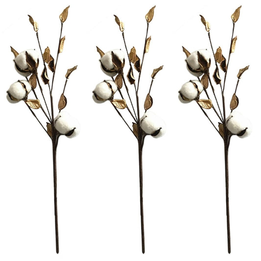 CORHAD Artificial Cotton Stems for Vase 3 Pcs Brown Cotton Stalks Decor Rustic Flower Decor for Home Tabletop Wedding Centerpiece DIY Wreath