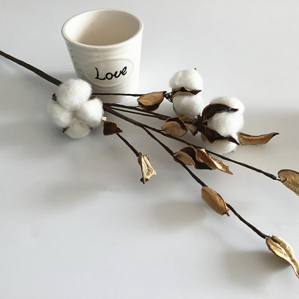CORHAD Artificial Cotton Stems for Vase 3 Pcs Brown Cotton Stalks Decor Rustic Flower Decor for Home Tabletop Wedding Centerpiece DIY Wreath