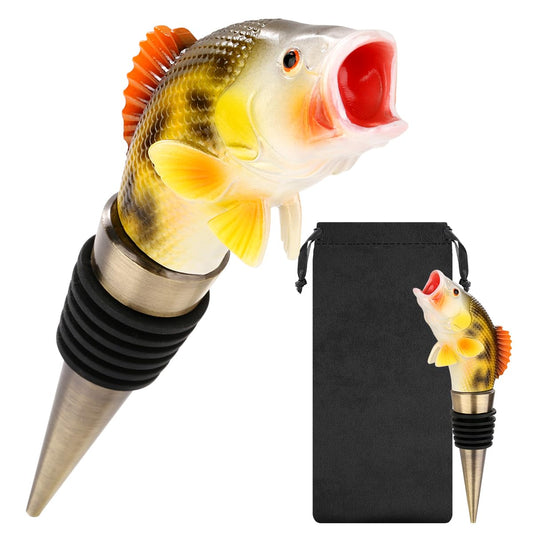 Resin Bass Head Wine Stopper, with Bronze Cone, 2-in-1 Bottle Stopper, Removable Wine Stoppers with Gift Bag, Beer Gift for Men, Beer Accessories for Birthday, Father's Day, Christmas