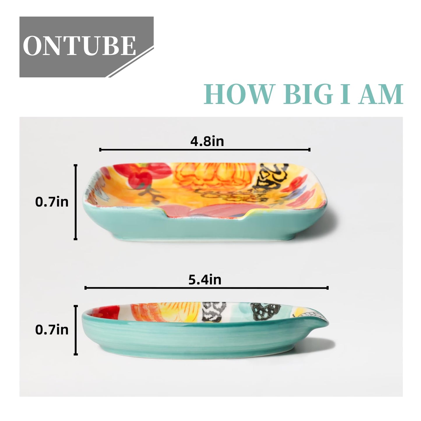 Ceramic Handmade Spoon Rest Set of 2, Colorful Hand Painted Spoon Holder