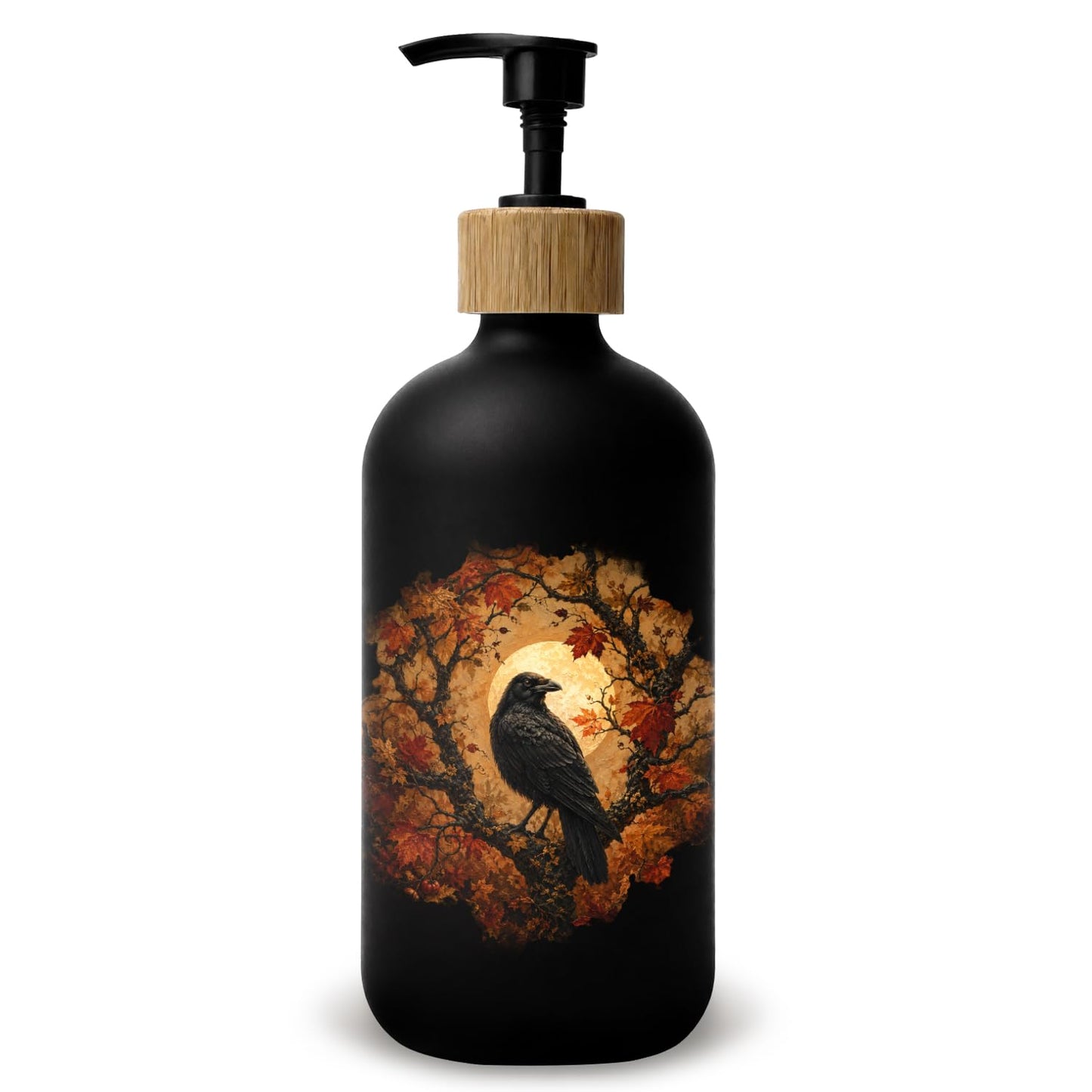 Stelloriellea Fall Halloween Raven Glass Soap Dispenser with Pump