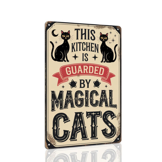 This Kitchen Is Guarded By Magical Cats Metal Tin Sign Halloween Theme Wall Hanging Rustic Style Wall Decor For Kitchen, Farmhouse, Living Room, Halloween Party Decorative Signs & Plaques 8x12 Inch