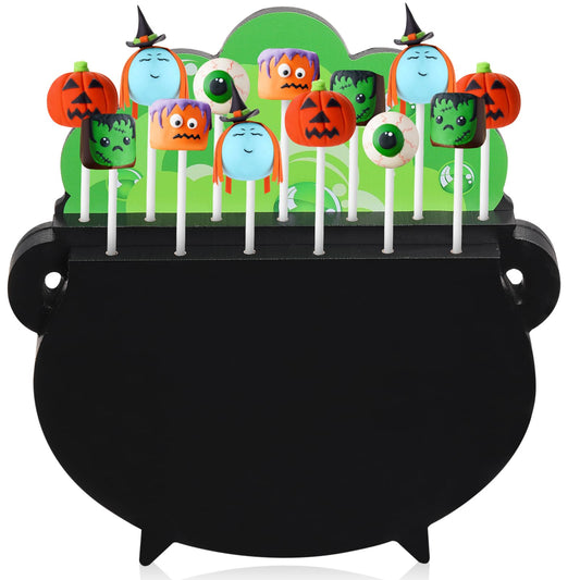 Cinnvoice Halloween Witch Cauldron Lollipop Holder Wooden Witch Cauldron Pot Cake Pop Stand with 13 Holes for Halloween Festival Party Supplies Indoor Outdoor Home Dessert Table Decoration