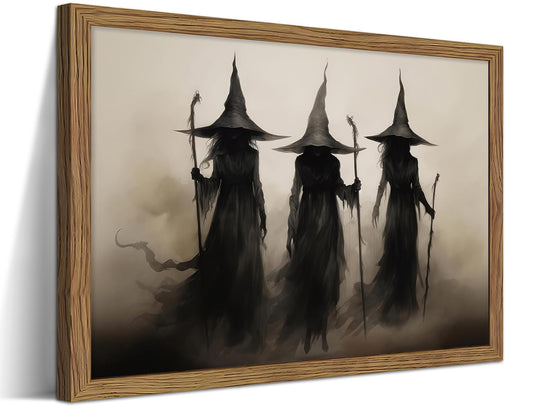 Framed Halloween Witchy Wall Art, Dark Academia Gothic Witch Canvas Wall Decor Paintings, Vintage Creepy Victorian Artwork Aesthetic Poster Prints Picture for Living Room Bedroom 8x10 Inch