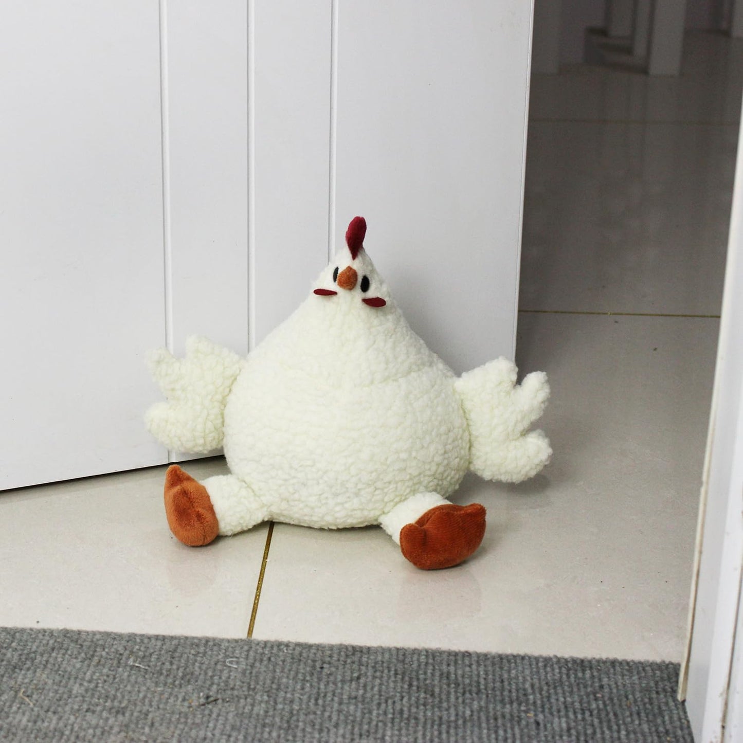 SANFERGE Cute Decorative Door Stopper for Home and Office Floor Door Stops, Fabric Animal Weighted Heavy Wall Protectors, White Chicken