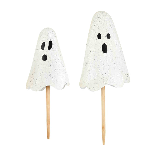 Mud Pie Halloween Metal Ghost Yard Signs, 24", 20",White