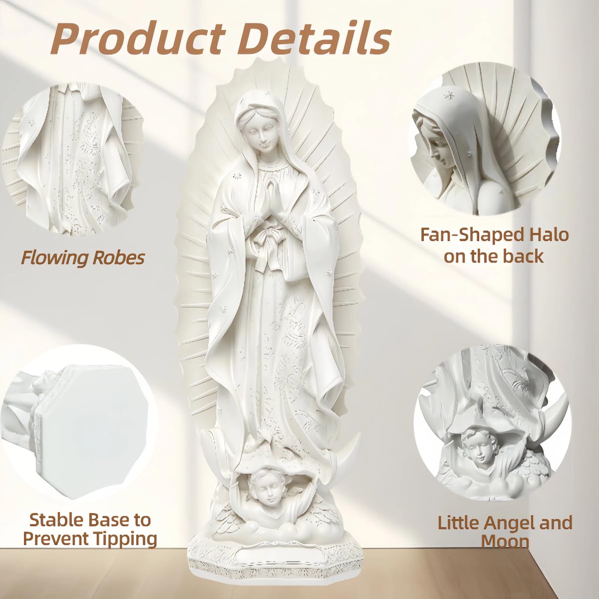 12" Virgen de Guadalupe Statues Ivory White, Our Lady of Guadalupe Catholic Resin Statues Elegant Handicrafts, Virgin Mary Religious Statue Decor Gift for Women Men Birthday Xmas