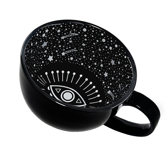 BigNoseDeer 15oz Goth Halloween Mug Large Witch Halloween Coffee Mug Evil Eyes Goth Decor Ceramic Tea Cup Black Coffee Cup for Witchy Gifts Goth Cup Tea Mug Halloween Cauldron Mug Witch Brew Mug