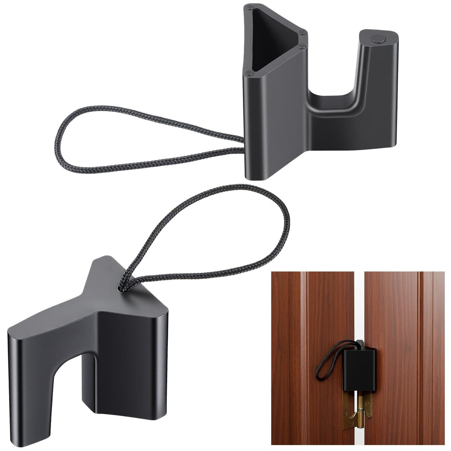AceOrbit 2 Pcs Over the Hinge Door Stopper Plastic Residential Door Holder for Office School Home Commercial Use Hospitals Hotels, Safe and Anti Pinch Design, Can Fix Tension Hinged Doors (Black)