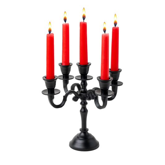 Rely+ 5 Arm Baby Candelabra Black Matte 8 Inch Taper Candle Holders Gothic Decorations Candlesticks Holder Home Decor Wedding Parties Centerpiece for Dining Table