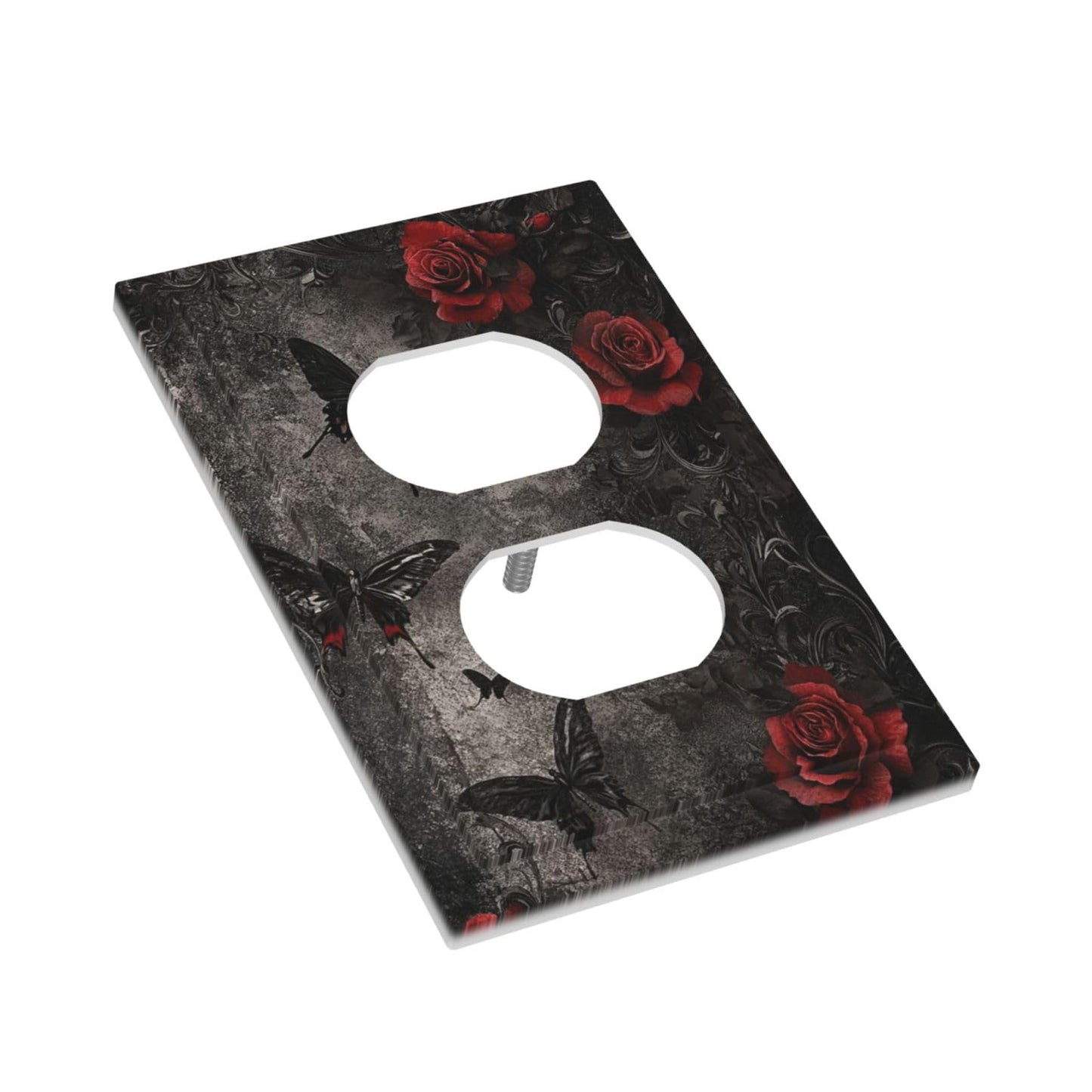 Naiqadnehz Outlet Covers Gothic Red Rose Black Butterfly Dark Floral 1 Gang Duplex Decorative Switch Plate Covers Electrical Socket Cover Light Switch Cover Plate For Cabin Office Decor