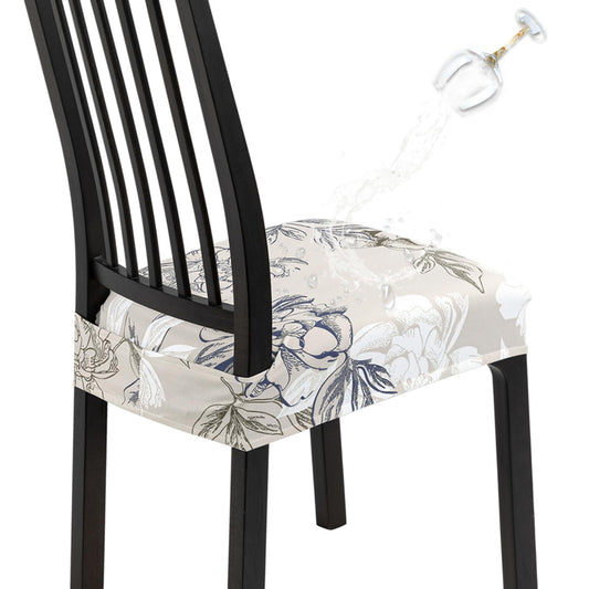 SearchI Waterproof Dining Chair Seat Covers Set of 4, Washable Stretch Seat Covers for Dining Chairs, Dining Room Seat Cover Protector (Rear-Covered, Brown and Blue Flower)