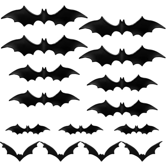 Konohan 15 Pcs Halloween Bat Magnets for Fridge Car Garage Door 4 Different Sizes 3D PVC Bat Stickers DIY Wall Decal for Halloween Refrigerator Indoor Outdoor Home Decoration(Black)