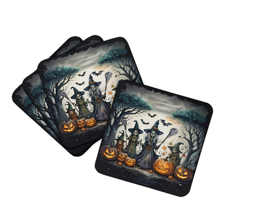 Caroline's Treasures Witches Spooky Halloween Foam Coaster Set of 4 Cup Coasters for Indoor and Outdoor, Coaster for Tabletop Protection, Anti Slip, Mouse pad Material