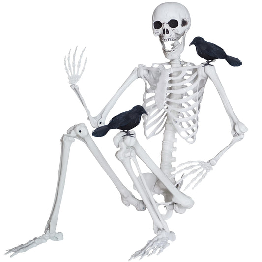LOSFOTBO 5.4ft/165cm Halloween Skeleton with Realistic Crows Full Body Plastic Human Bones with Movable Joints for Indoor Outdoor Halloween Decor
