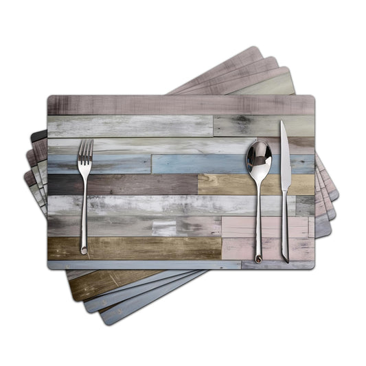 Farmhouse Placemats Set of 4 - Driftwood Faux Leather Heat Resistant Placemat for Dinner Table, Non-Slip Waterproof Oil-Proof Washable Reusable for Indoor Outdoor Kitchen Decor, 15.75In*11.81In
