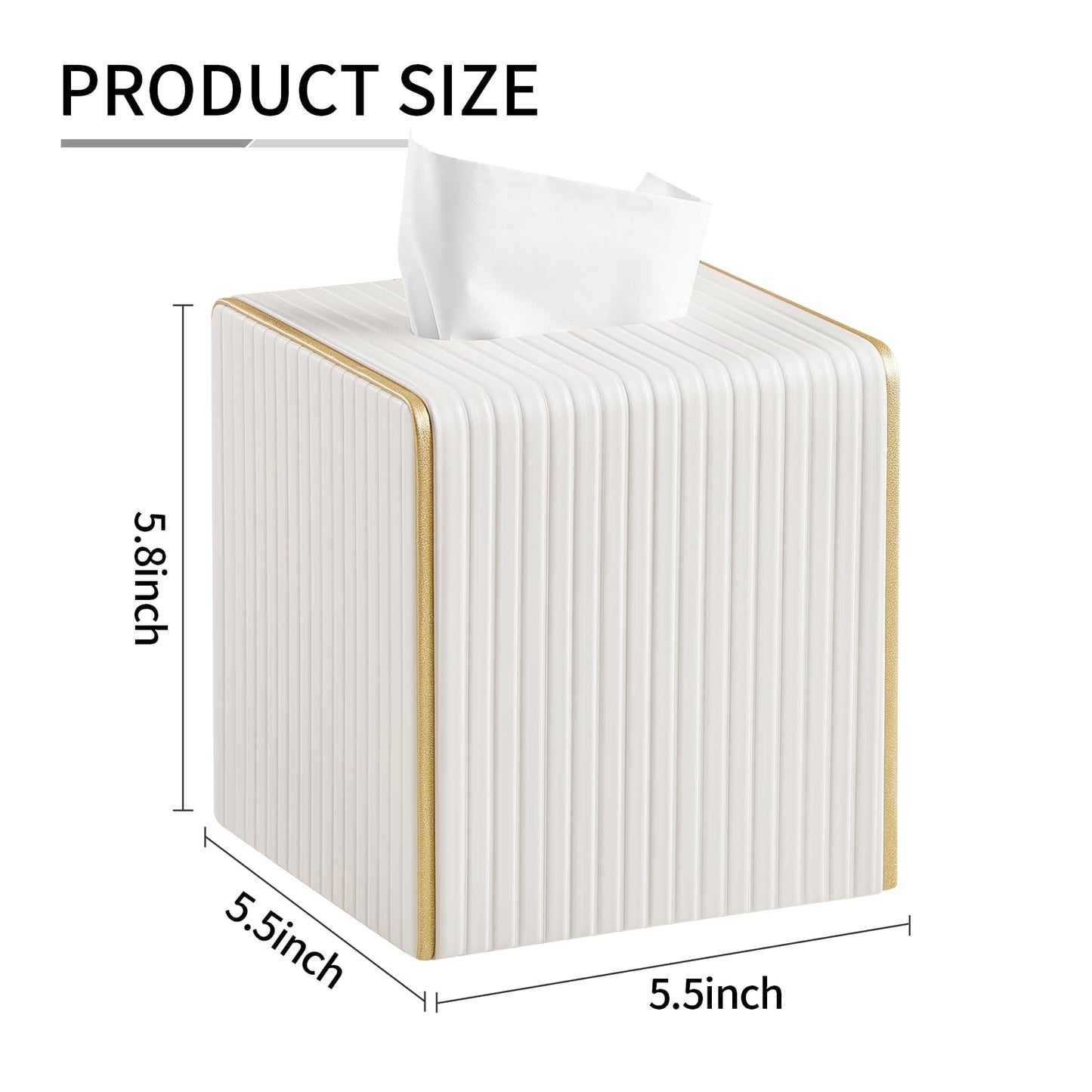Square PU Leather Tissue Box Cover with Magnetic Closure, Decorative Tissue Holder & Storage Container for Bedroom, Living Room, Dining Room, Bathroom, Countertop, Desk & Office (White)