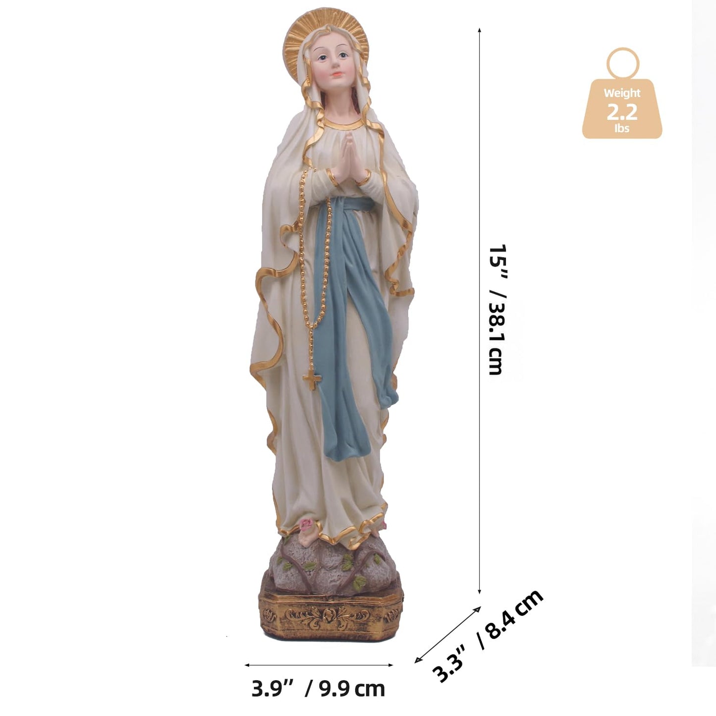 MeritMode 15" H Virgin Mary Praying Statue - Lourdes Catholic Collectible Figurine, Blessed Mother Figurine, Ideal Religious Gift for Home Décor & Outdoor Garden Decorations
